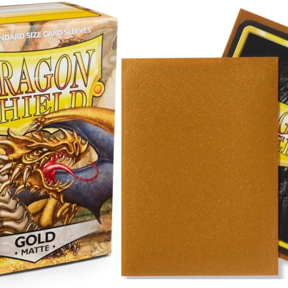 Protetor de Cartas 66mm x 91mm (Padrão) Matte Dourado c/ 100 - Dragon Shield