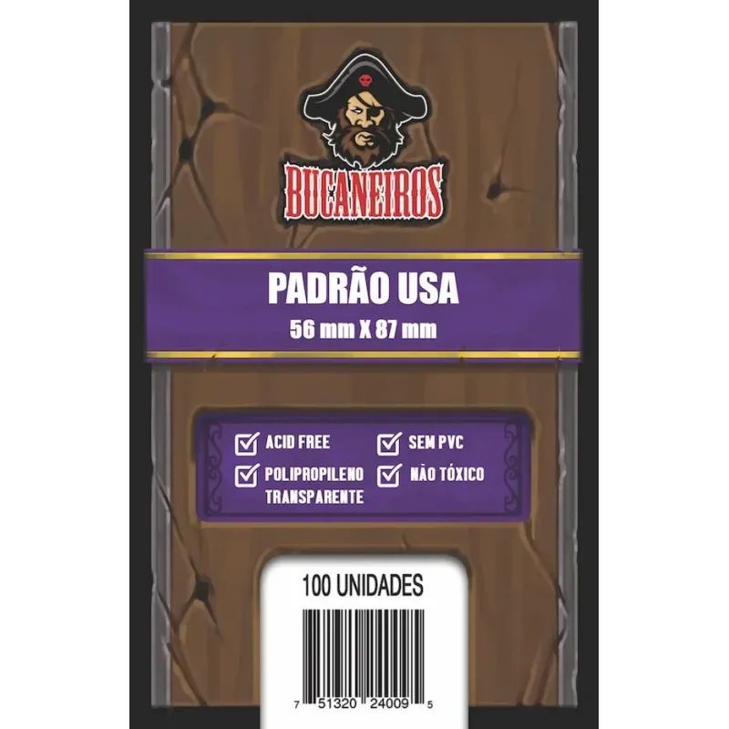Protetor de Cartas 56mm x 87mm (Padrão USA) c/ 100 - Bucaneiros Protetor de Cartas 56mm x 87mm (Padrão USA) c/ 100 - Bucaneiros