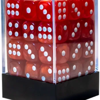 Kit 36 Dados D6 12mm Marmorizado Vermelho c/ Pontos Brancos - Central