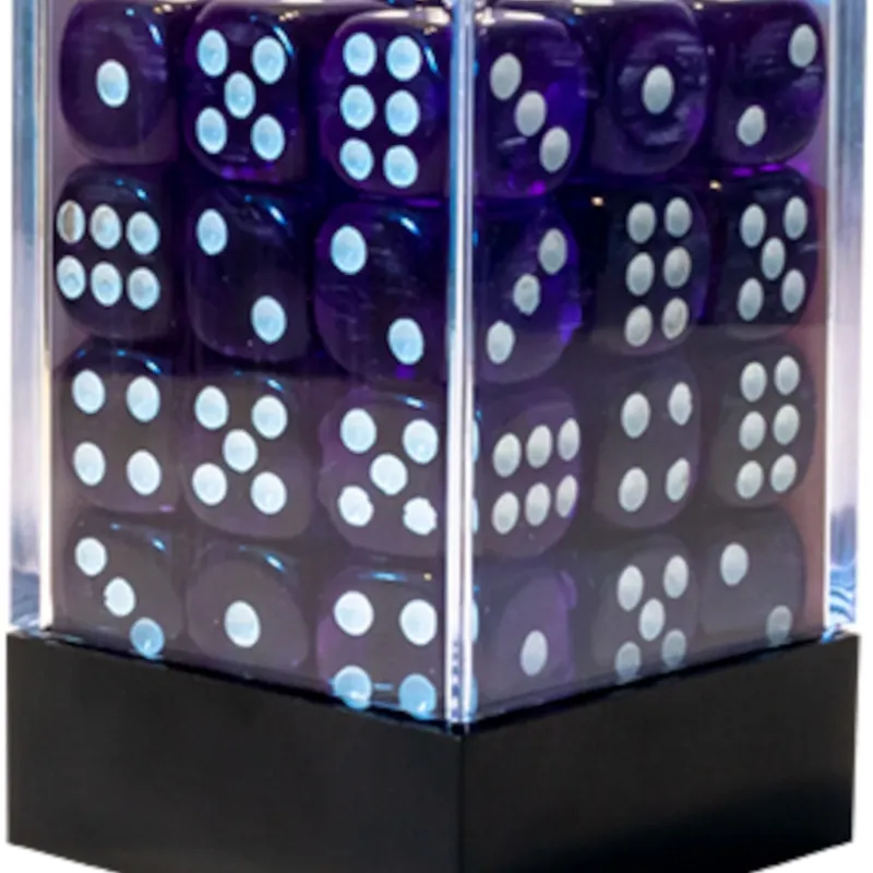 Kit 36 Dados D6 12mm Marmorizado Roxo c/ Pontos Brancos - Central