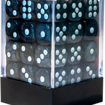 Kit 36 Dados D6 12mm Marmorizado Preto c/ Pontos Brancos - Central