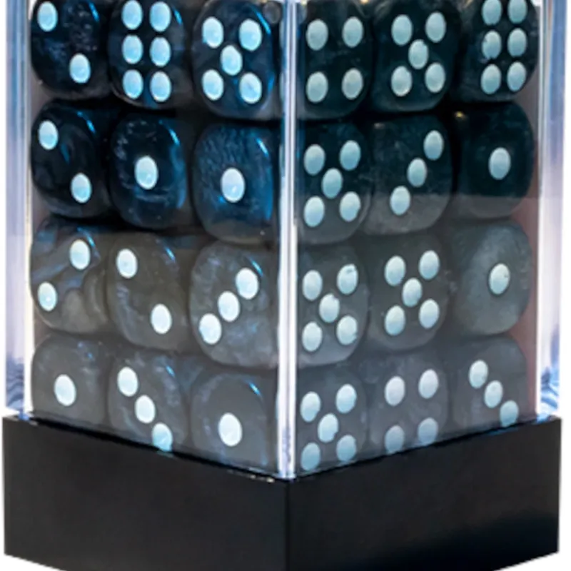 Kit 36 Dados D6 12mm Marmorizado Preto c/ Pontos Brancos - Central