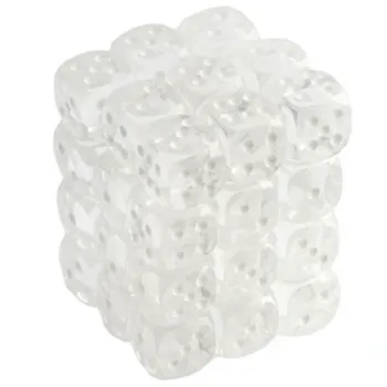 Kit 36 Dados D6 12mm Translúcido Transparente c/ Pontos Brancos - Central