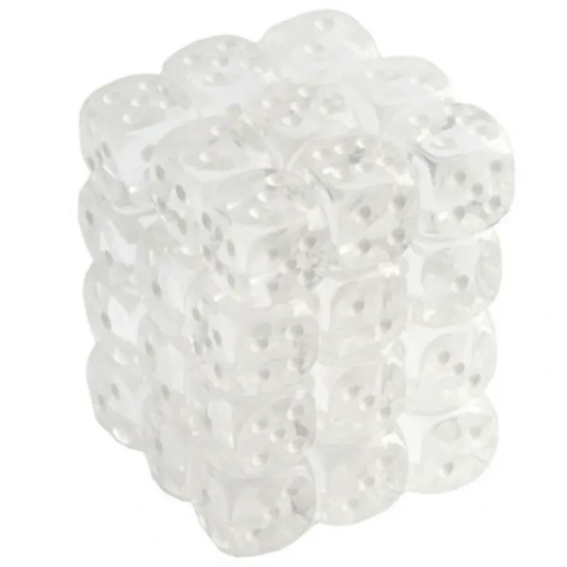 Kit 36 Dados D6 12mm Translúcido Transparente c/ Pontos Brancos - Central