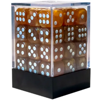 Kit 36 Dados D6 12mm Marmorizado Amarelo c/ Pontos Brancos - Central