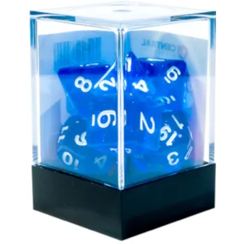 Kit 7 Dados Translúcido Azul c/ Números Brancos