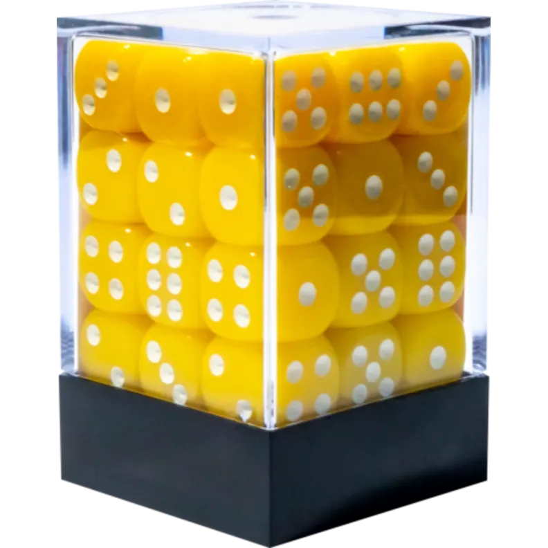 Kit 36 Dados D6 12mm Opaco Amarelo c/ Pontos Brancos - Central