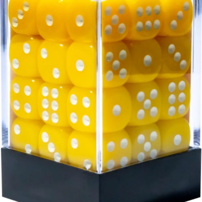 Kit 36 Dados D6 12mm Opaco Amarelo c/ Pontos Brancos - Central
