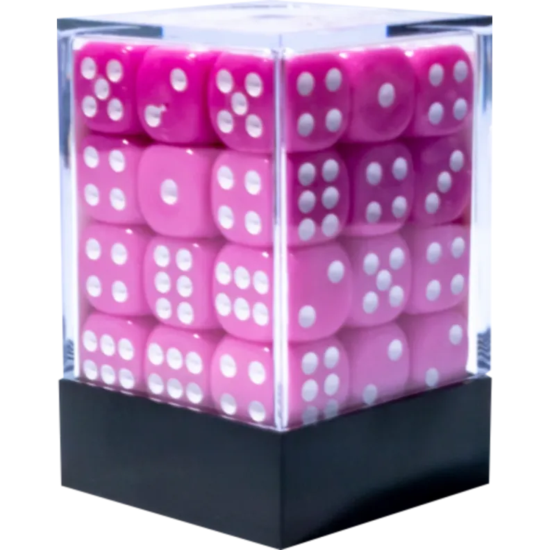 Kit 36 Dados D6 12mm Opaco Rosa c/ Pontos Brancos - Central