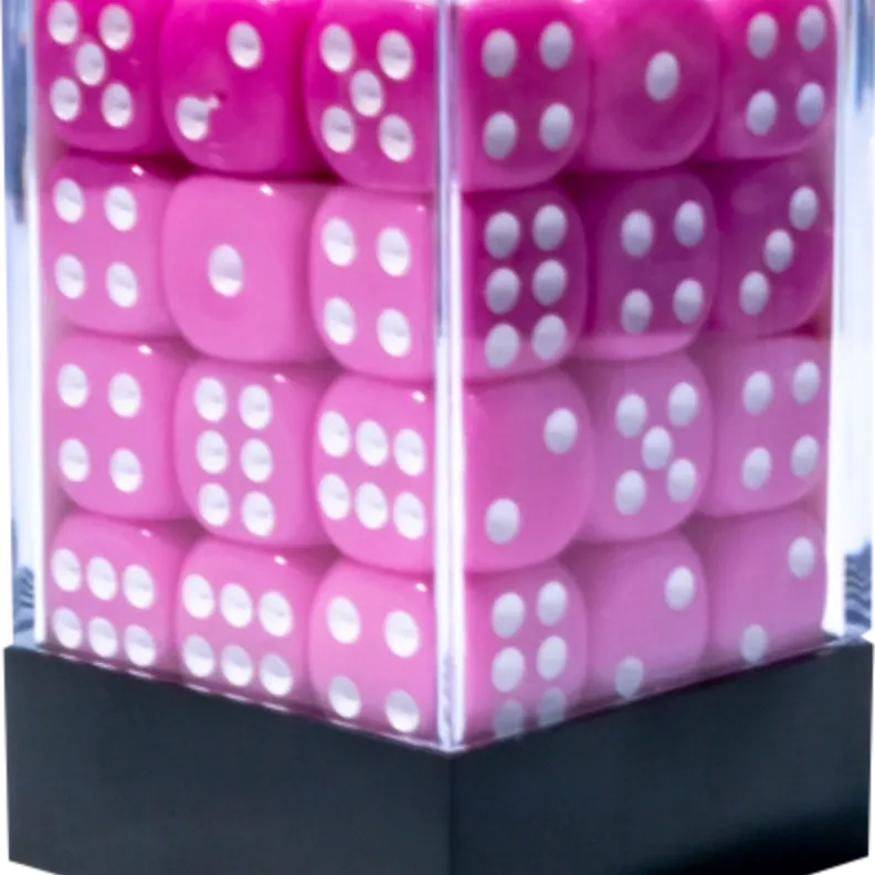 Kit 36 Dados D6 12mm Opaco Rosa c/ Pontos Brancos - Central