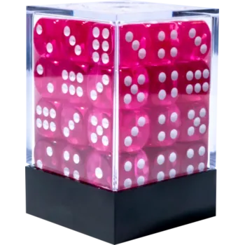 Kit 36 Dados D6 12mm Translúcido Rosa Choque c/ Pontos Brancos - Central