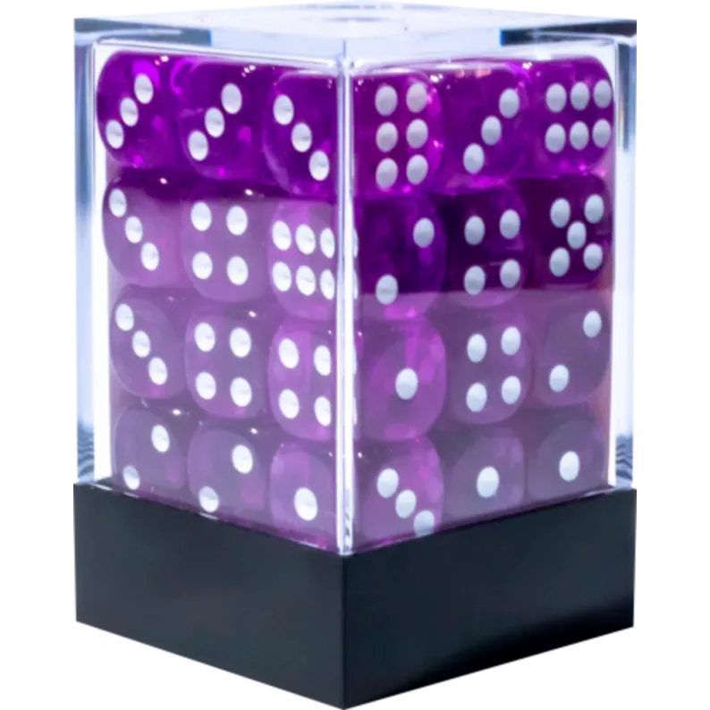 Kit 36 Dados D6 12mm Translúcido Violeta c/ Pontos Brancos - Central