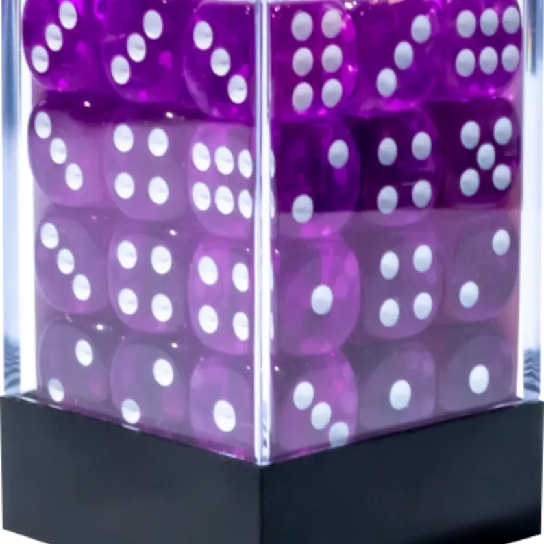 Kit 36 Dados D6 12mm Translúcido Violeta c/ Pontos Brancos - Central