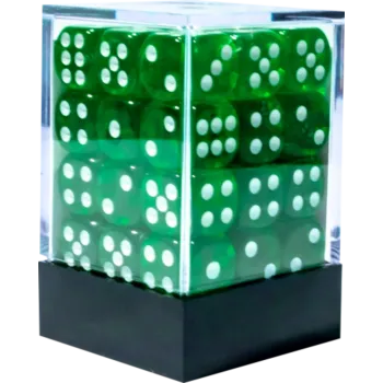 Kit 36 Dados D6 12mm Translúcido Verde Escuro c/ Pontos Brancos - Central