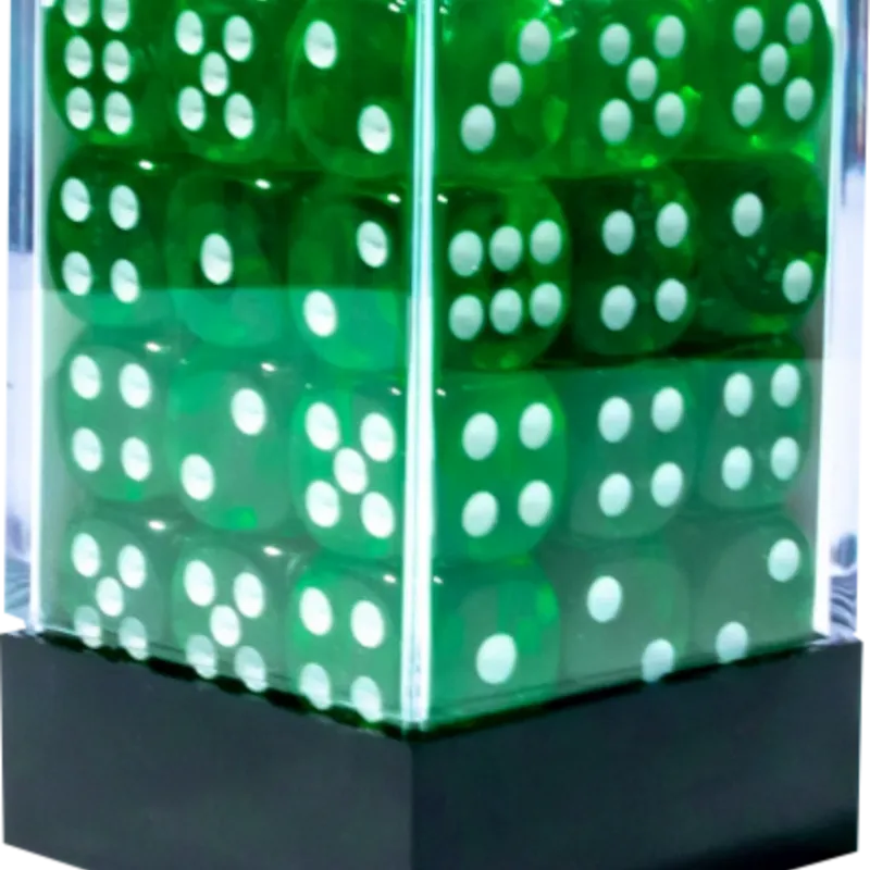 Kit 36 Dados D6 12mm Translúcido Verde Escuro c/ Pontos Brancos - Central