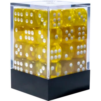 Kit 36 Dados D6 12mm Translúcido Amarelo c/ Pontos Brancos - Central