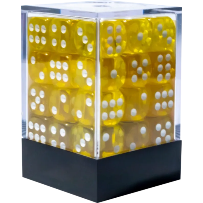 Kit 36 Dados D6 12mm Translúcido Amarelo c/ Pontos Brancos - Central