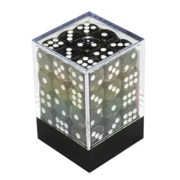 Kit 36 Dados D6 12mm Translúcido Preto c/ Pontos Brancos - Central
