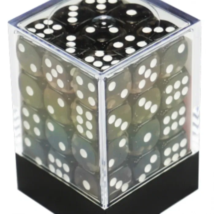 Kit 36 Dados D6 12mm Translúcido Preto c/ Pontos Brancos - Central