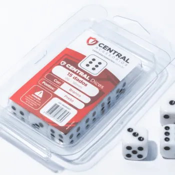 Kit 15 Dados D6 16mm Opaco Branco e Preto - Central
