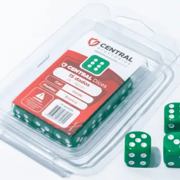 Kit 15 Dados D6 16mm Opaco Verde e Branco - Central