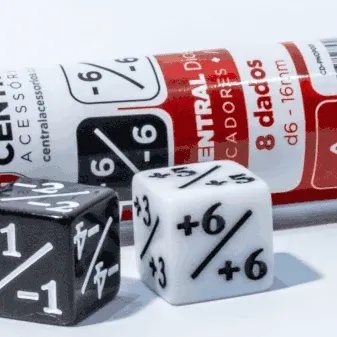 Kit 8 Dados D6 Positivo/Negativo: Opaco Preto e Branco - Central