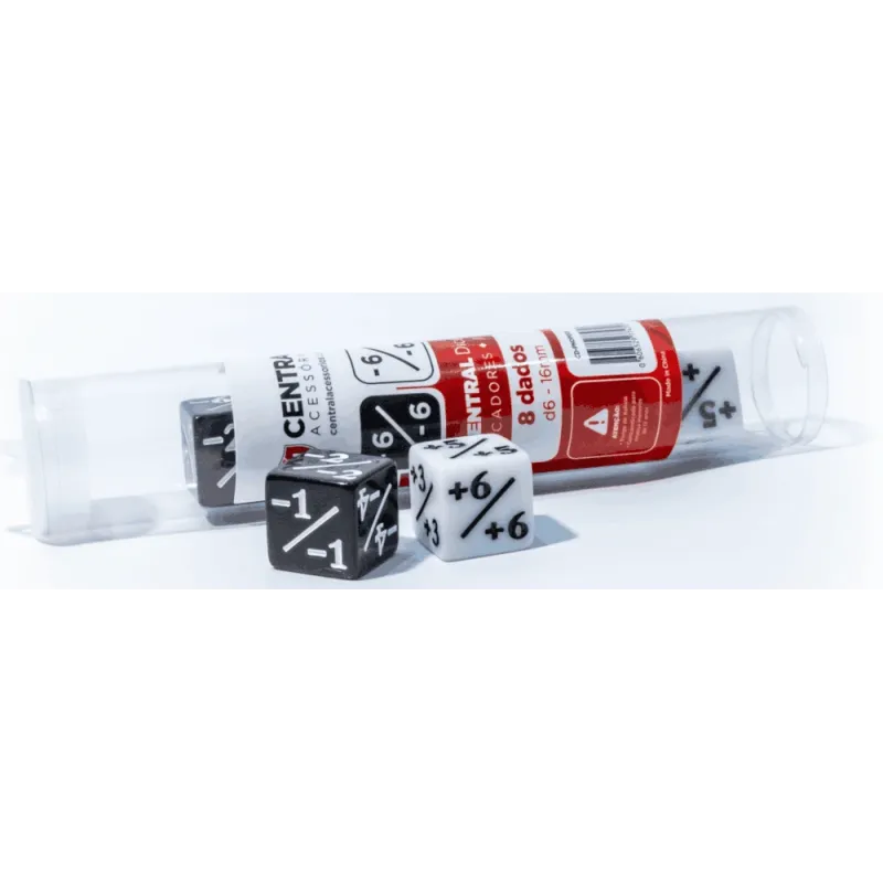 Kit 8 Dados D6 Positivo/Negativo: Opaco Preto e Branco - Central Kit 8 Dados D6 Positivo/Negativo: Opaco Preto e Branco - Central