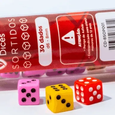 Kit 30 Dados D6 8mm Opaco Sortidos - Central