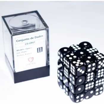 Kit 36 Dados D6 12mm Opaco Preto c/ Pontos Brancos - Central