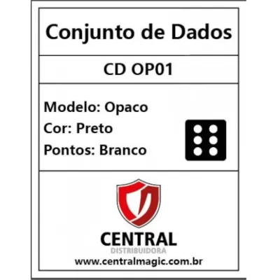 Kit 36 Dados D6 12mm Opaco Preto c/ Pontos Brancos - Central