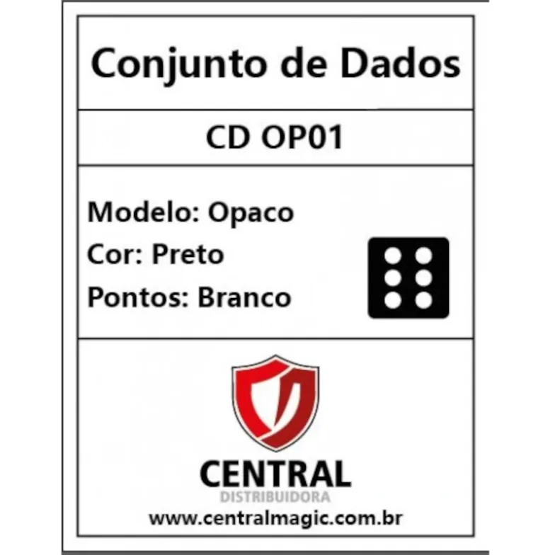 Kit 36 Dados D6 12mm Opaco Preto c/ Pontos Brancos - Central