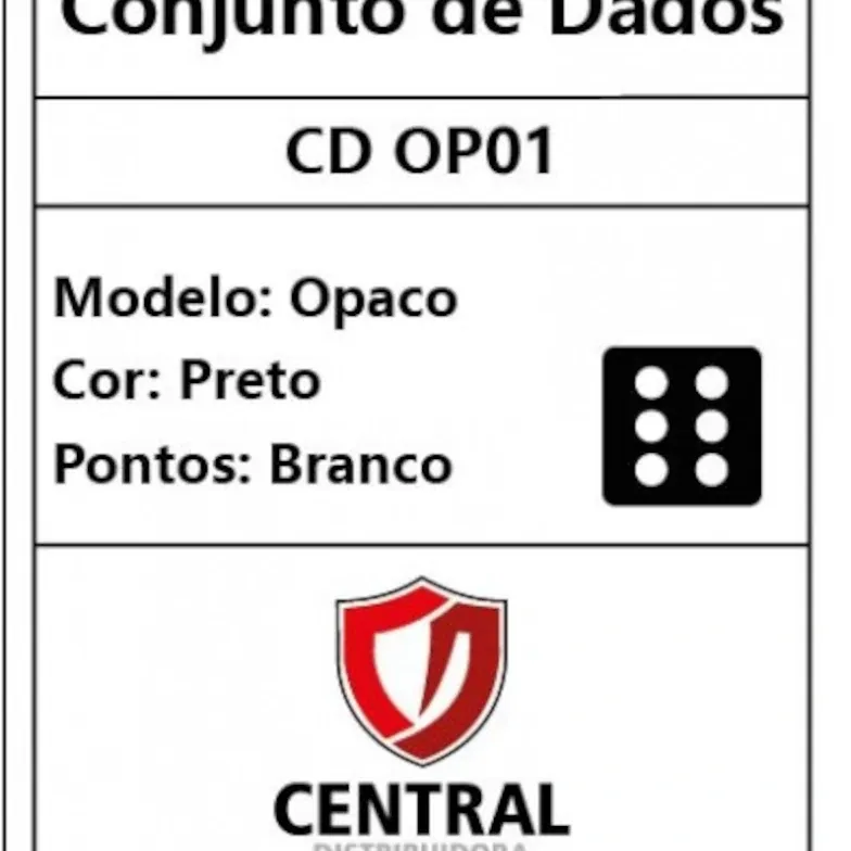 Kit 36 Dados D6 12mm Opaco Preto c/ Pontos Brancos - Central