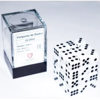 Kit 36 Dados D6 12mm Opaco Branco c/ Pontos Pretos - Central