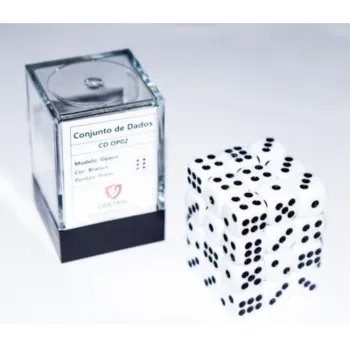 Kit 36 Dados D6 12mm Opaco Branco c/ Pontos Pretos - Central
