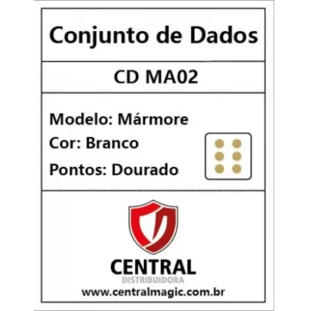 Kit 36 Dados D6 12mm Marmorizado Branco c/ Pontos Dourados - Central