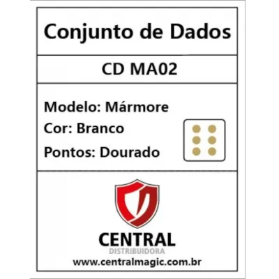 Kit 36 Dados D6 12mm Marmorizado Branco c/ Pontos Dourados - Central