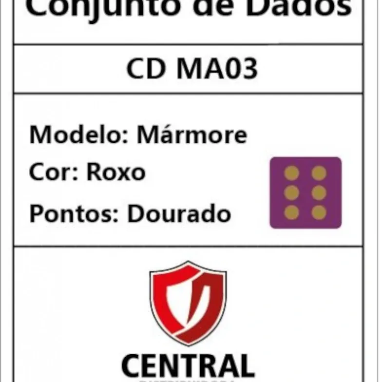 Kit 36 Dados D6 12mm Marmorizado Roxo c/ Pontos Dourados - Central