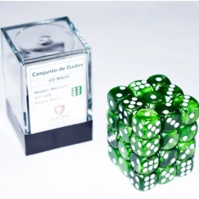 Kit 36 Dados D6 12mm Marmorizado Jade c/ Pontos Brancos - Central