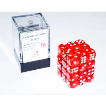 Kit 36 Dados D6 12mm Translúcido Vermelho c/ Pontos Brancos - Central