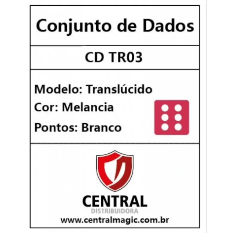 Kit 36 Dados D6 12mm Translúcido Melancia c/ Pontos Brancos - Central