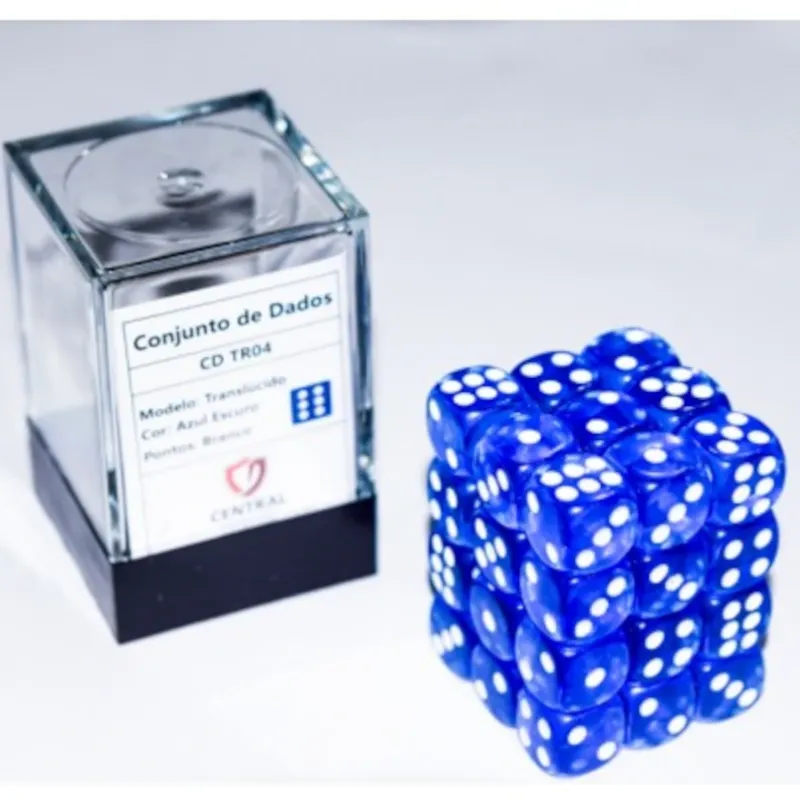 Kit 36 Dados D6 12mm Translúcido Azul Céu c/ Pontos Brancos - Central