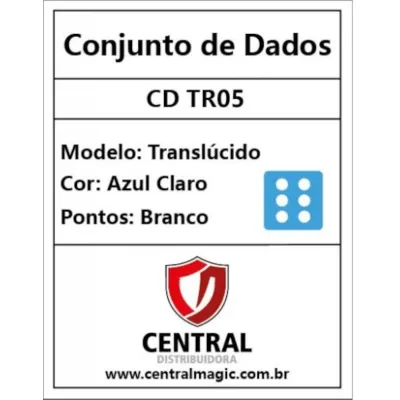 Kit 36 Dados D6 12mm Translúcido Azul Claro c/ Pontos Brancos - Central