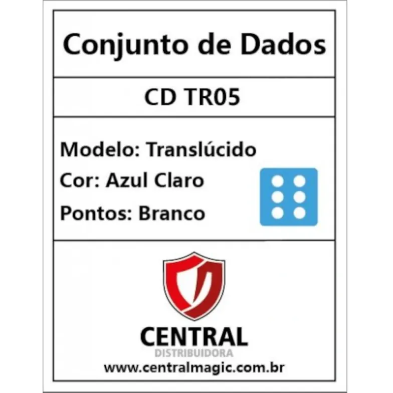 Kit 36 Dados D6 12mm Translúcido Azul Claro c/ Pontos Brancos - Central