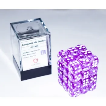 Kit 36 Dados D6 12mm Translúcido Roxo Claro c/ Pontos Brancos - Central