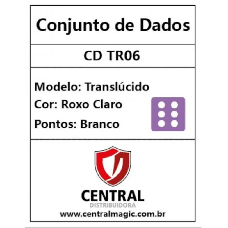 Kit 36 Dados D6 12mm Translúcido Roxo Claro c/ Pontos Brancos - Central