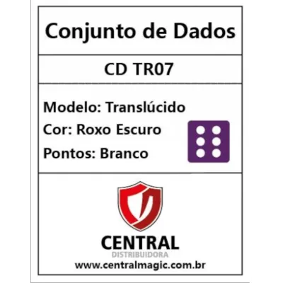 Kit 36 Dados D6 12mm Translúcido Roxo Escuro c/ Pontos Brancos - Central