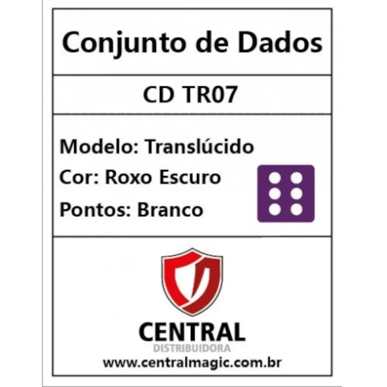 Kit 36 Dados D6 12mm Translúcido Roxo Escuro c/ Pontos Brancos - Central