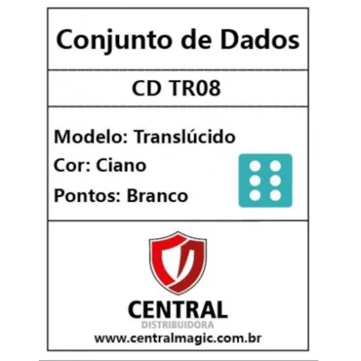 Kit 36 Dados D6 12mm Translúcido Ciano c/ Pontos Brancos - Central