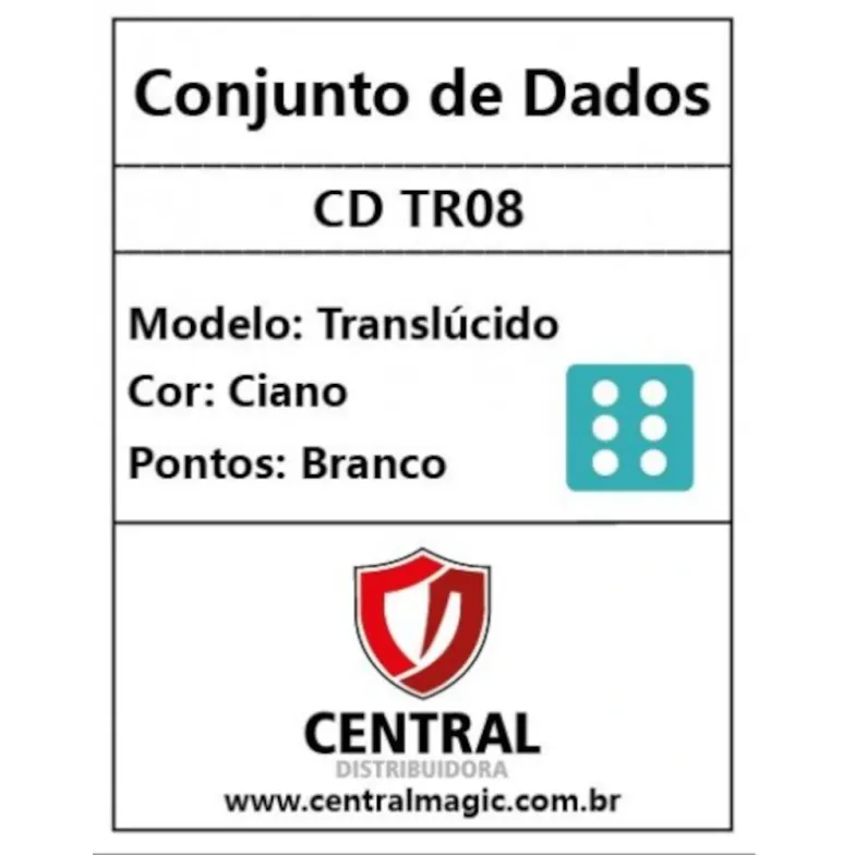 Kit 36 Dados D6 12mm Translúcido Ciano c/ Pontos Brancos - Central