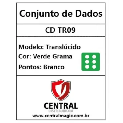 Kit 36 Dados D6 12mm Translúcido Verde Grama c/ Pontos Brancos - Central
